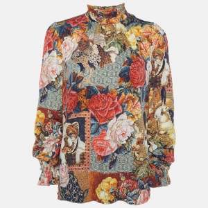 Pre Owned Dolce & Gabbana Multicolor Pixel Floral Printed Silk Top S