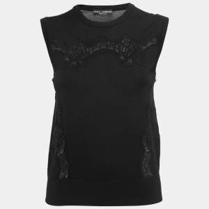 Pre Owned Dolce & Gabbana Black Lace-Trim Sleeveless Knit Top M