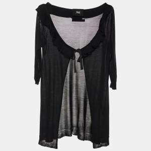 Pre Owned D&G Black Silk Knit Ruffle Neck Tie Detail Cardigan S