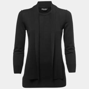 Pre Owned Dolce & Gabbana Black Wool Blend Neck-Tie Knit Top M