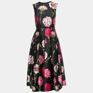 Pre Owned Dolce & Gabbana Black Floral Silk Mikado Midi Dress S