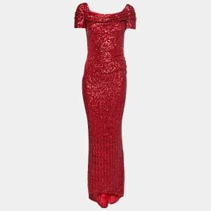 Dolce & Gabbana Metallic Red Sequins Long Gown S