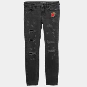 Pre Owned Dolce & Gabbana Dark Grey Denim Sacred Heart Detail Pretty Fit Jeans XS Waist 27"