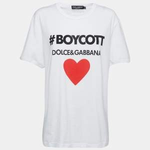 Pre Owned Dolce & Gabbana White Cotton Boycott Logo Print T-Shirt M