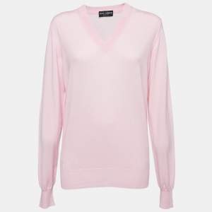Pre Owned Dolce & Gabbana Pink Knit V-Neck Jumper L