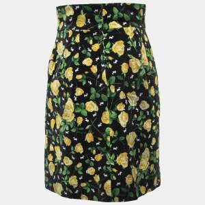 Pre Owned Dolce & Gabbanna Black Floral Printed Velvet Skirt M