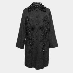 Dolce & Gabbana Black Floral Jacquard Embellished Coat M