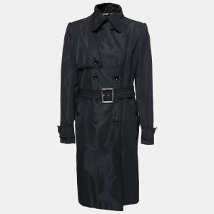 Dolce & Gabbana Black Synthetic Double-Breasted Belted Coat L