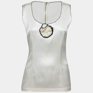 Pre Owned Dolce & Gabbana Cream Silk Satin Flower Detail Tank Top S