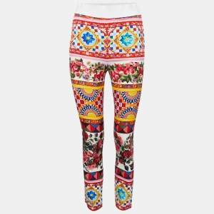 Pre Owned Dolce & Gabbana Multicolor Mambo Print Silk Slim Fit Trousers S