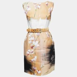 Dolce & Gabbana Beige Floral Hand Painted Canvas Limited Edition Midi Dress M
