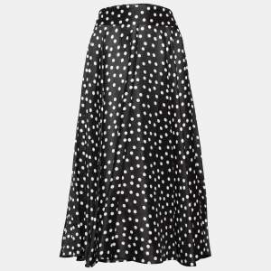 Pre Owned Dolce & Gabbana Monochrome Silk Polka Dot Flared Skirt M