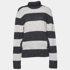 Pre Owned Dolce & Gabbana Grey Striped Wool Turtleneck Sweater L