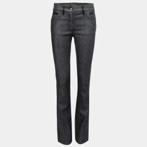 Pre Owned Dolce & Gabbana Black Denim Satin Stripe Detail Jeans M Waist 27"