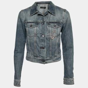Pre Owned Dolce & Gabbana Blue Denim Anchor Embroidered Jacket S