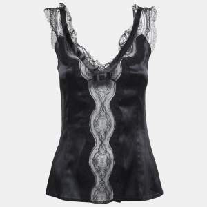 Pre Owned Dolce & Gabbana Black Satin & Lace Trimmed Camisole M