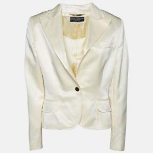 Pre Owned Dolce & Gabbana Cream Cotton & Silk Button Front Blazer M