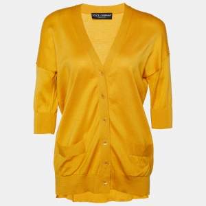 Pre Owned Dolce & Gabbana Yellow Cotton Knit Button Front Cardigan S