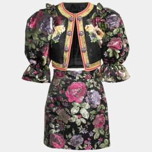 Dolce & Gabbana Black Floral Jacquard Bolero Jacket & Skirt Set S