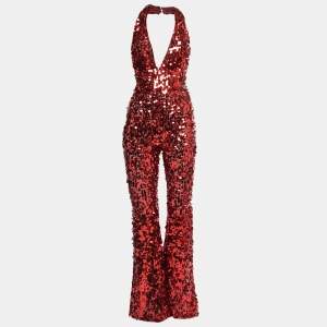 Dolce & Gabbana Red Sequined Halterneck Jumpsuit S