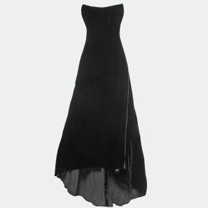 Pre Owned Dolce & Gabbana Black Velvet Corset Detail Strapless Asymmetrical Long Dress S