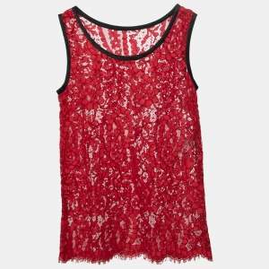 Pre Owned Dolce & Gabbana Red Floral Lace Tank Top  S