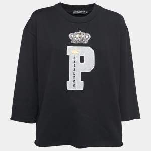 Pre Owned Dolce & Gabbana Black P Princess Appliqued Cotton Sweatshirt M
