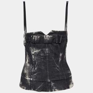 Pre Owned Dolce & Gabbana Black Denim Corset Top S