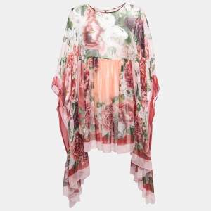Pre Owned Dolce & Gabbana Multicolor Floral Printed Silk Chiffon Asymmetrical Kaftan Tunic Dress M