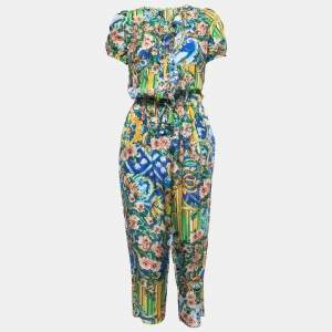 Dolce & Gabbana Blue/Multicolor Printed Silk Jumpsuit S