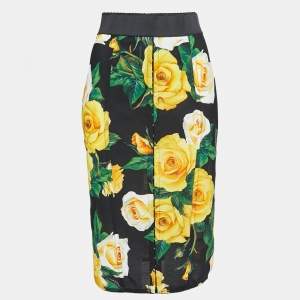 Pre Owned Dolce & Gabbana Black Floral Printed Mesh Midi Skirt L