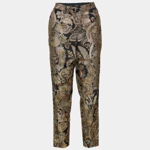 Pre Owned Dolce & Gabbana Black Brocade Tapered Leg Pants M