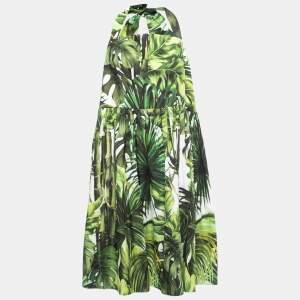Pre Owned Dolce & Gabbana Green Leaves Print Cotton Halter Neck Short Dress XXL
