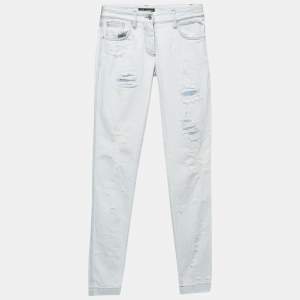 Pre Owned Dolce & Gabbana Light Blue Distressed Denim Frayed Skinny Jeans S
