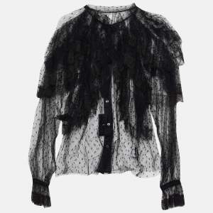 Pre Owned Dolce & Gabbana Black Mesh D'esprit Ruffled Sheer Shirt M