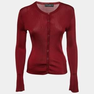 Pre Owned Dolce & Gabbana Red Knit Button Front Cardigan L