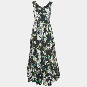 Pre Owned Dolce & Gabbana Black Floral Printed Cotton Maxi Dress M