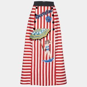 Dolce & Gabbana Red & White Striped Embellished Cotton Maxi Skirt S