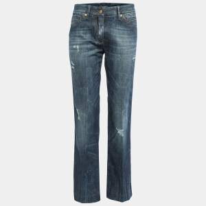 Pre Owned Dolce & Gabbana Blue Washed Distressed Denim Boot Cut Jeans M Waist 30"