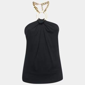 Pre Owned Dolce & Gabbana Black Chain Detail Halter Neck Top M