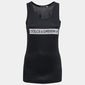 Pre Owned Dolce & Gabbana Black Cotton Crystal Embellished Tank Top L