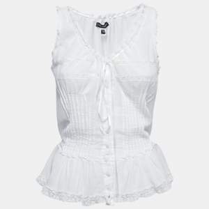 Pre Owned Dolce & Gabbana White Cotton Lace Trimmed Sleeveless Top XL