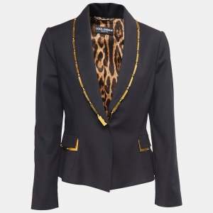 Pre Owned Dolce & Gabbana Black Cotton & Nylon Gold Chain Detail Blazer M