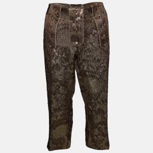 Pre Owned Dolce & Gabbana Gold Brocade Cropped Pants M