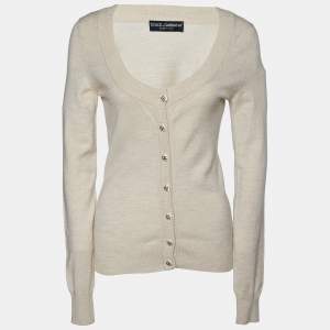 Pre Owned Dolce & Gabbana Beige Knit Button Front Cardigan M