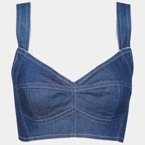 Pre Owned Dolce & Gabbana Navy Blue Denim Bustier Top XS