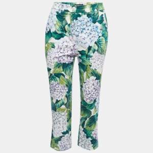Pre Owned Dolce & Gabbana Multicolor Hydrangea Printed Cotton Tapered Trousers S