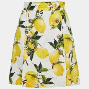Pre Owned Dolce & Gabbana Off-White Lemon Patterned Jacquard Mini Skirt XS