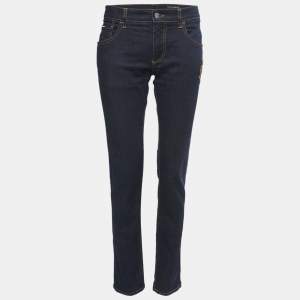Pre Owned Dolce & Gabbana Dark Blue Embroidered Denim Skinny Jeans L Waist 32"