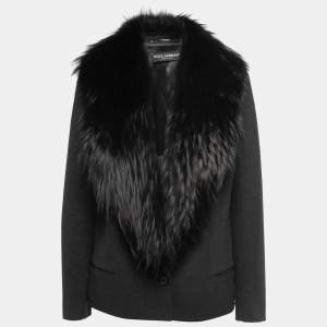 Pre Owned Dolce & Gabbana Black Grey Wool & Fur Single Breasted Jacket M